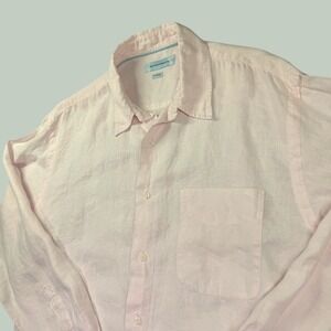 Europann‎ 100% Linen Shirt Mens L Light Pink Long Sleeve Button Down Tropical